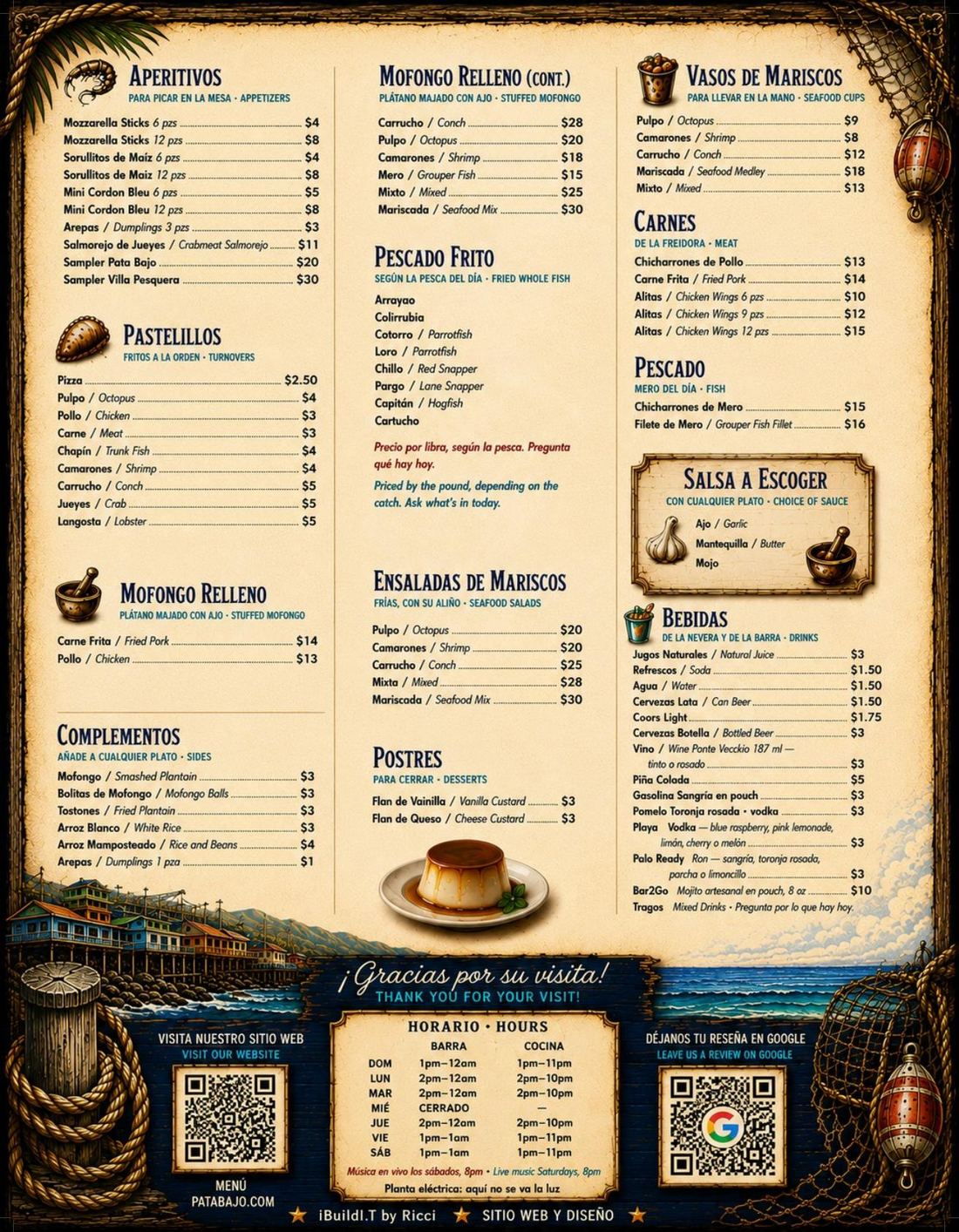 Pata Bajo Pescadería — menú completo con precios